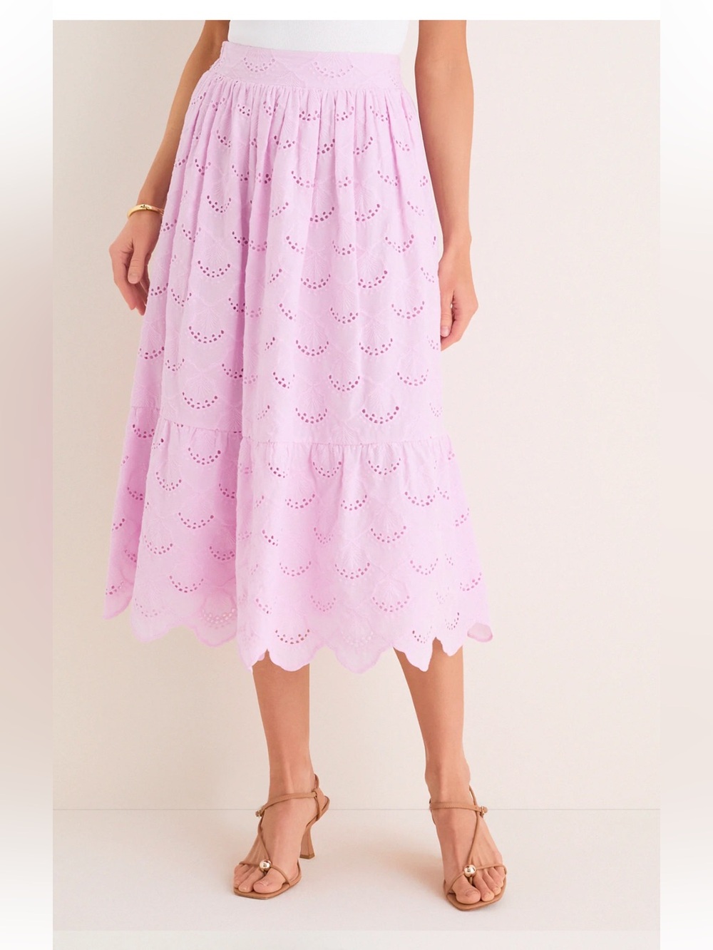 HYACINTH HOUSE Lilac Eyelet Carter Midi Skirt NWT